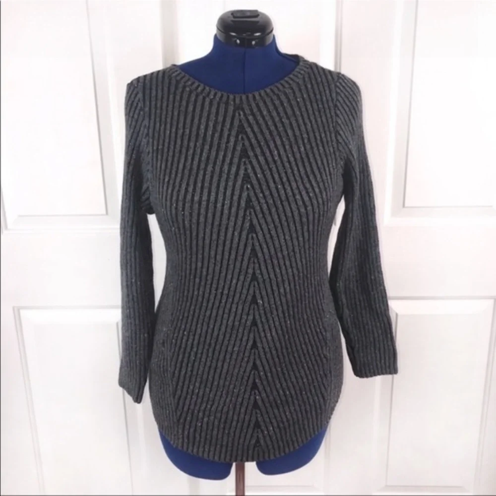 NWT‎ Style & Co 0X grey/black v neck ribbed crew neck long sleeve sweater